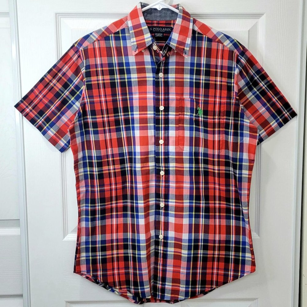 ❤U.S POLO ASSN. Men's Red Plaid Button Down Shirt